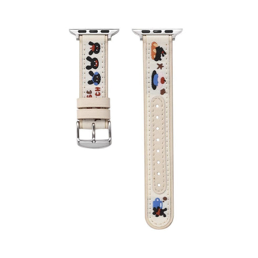 Embroidered rabbit canvas leather Apple Watch strap