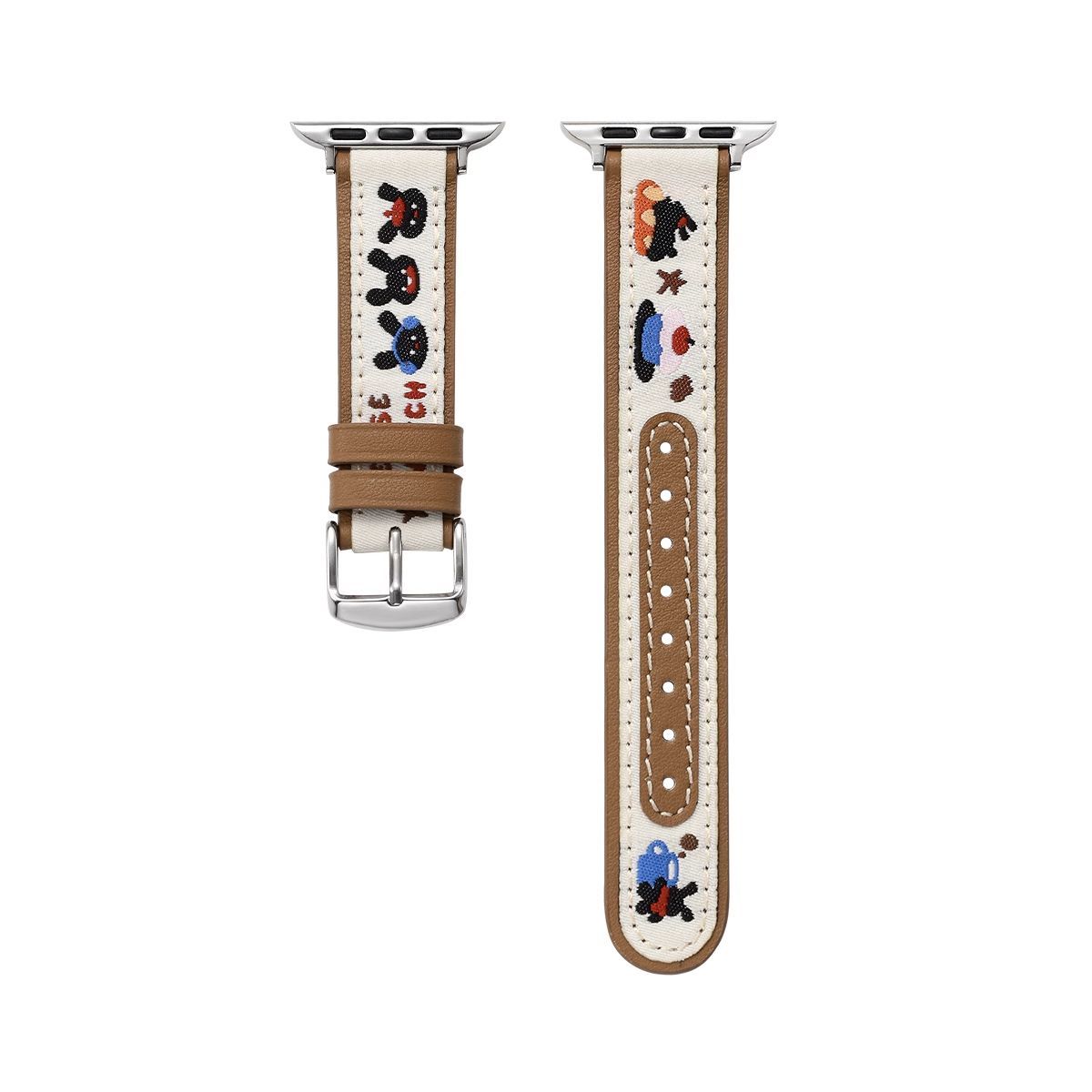 Embroidered rabbit canvas leather Apple Watch strap