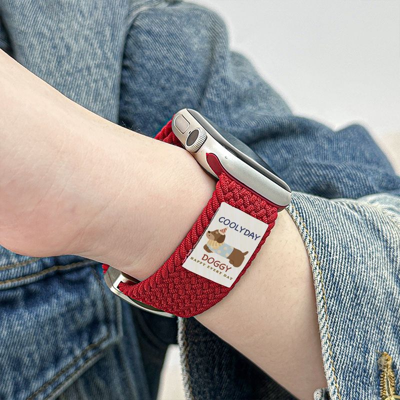 Good Luck Dachshund series Red knitted elastic Apple Watch strap
