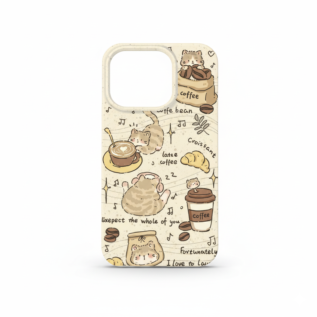 Coffee Cat Fun Life Illustration phone case