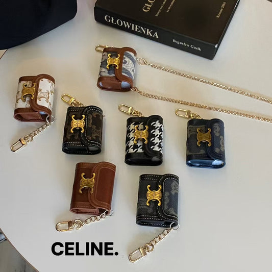 Premium Leather-Style AirPods Case with Gold Accent & Keychain