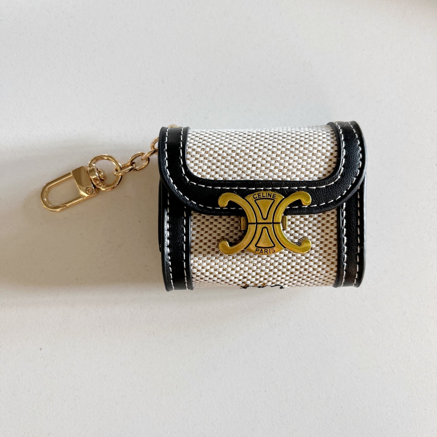 Luxury Leather Keychain AirPods Case with Gold Hardware