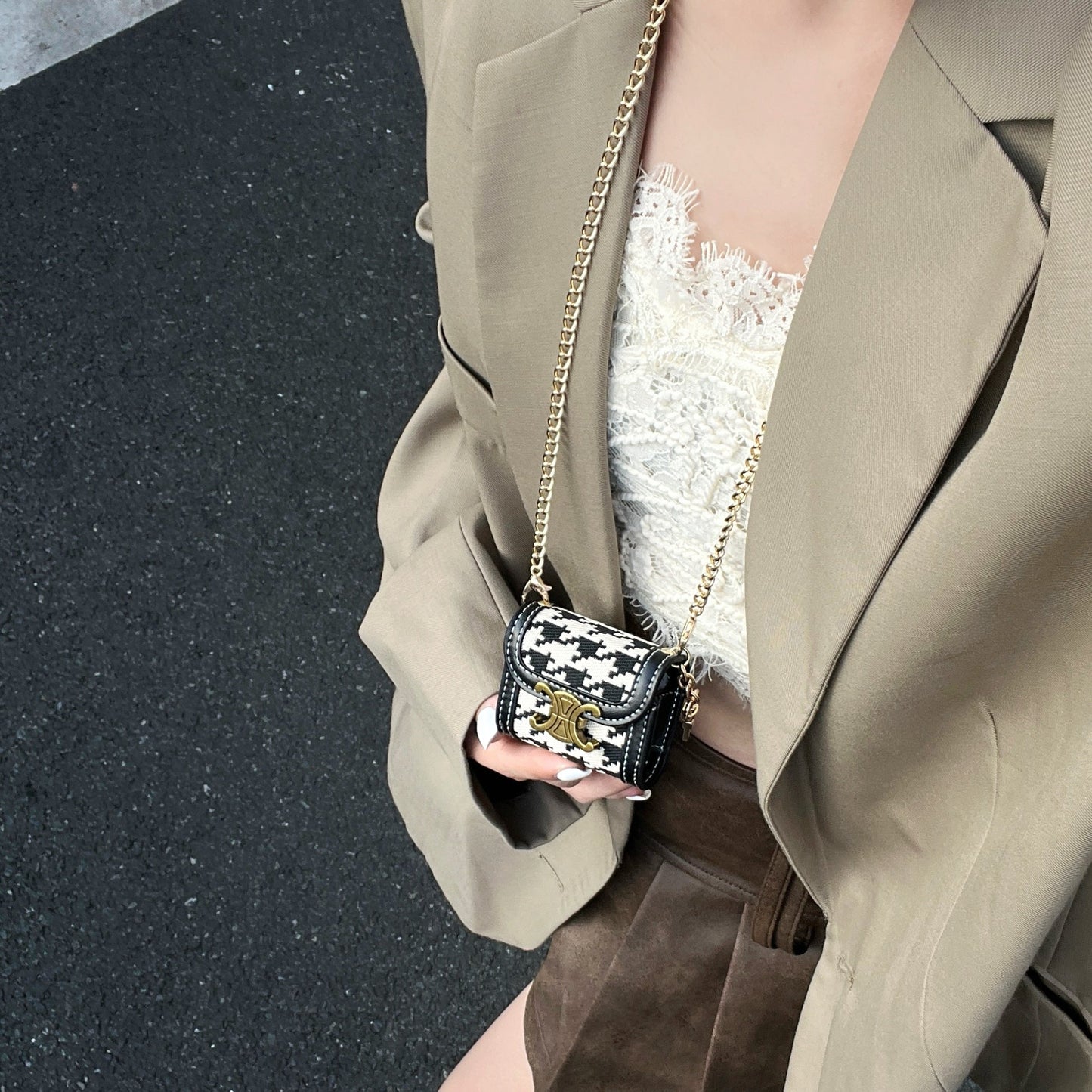 Luxury Leather Keychain AirPods Case with Gold Hardware